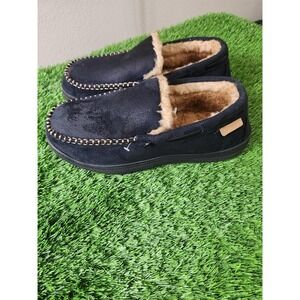 Zigzagger Slippers Mens Size 11.5 Black Faux Suede Moccasin Faux Fur Lined
